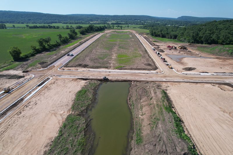 Aerial view of Greenfield Reserve with the Baraboo bluffs behind it